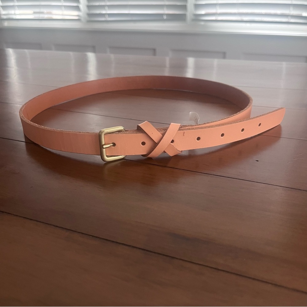 J. Crew Coral Leather Knot Belt with Gold Buckle